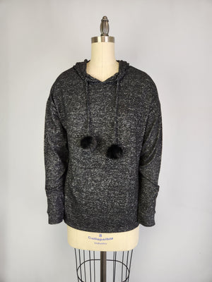 Hooded Sweater-like Top w/ Puff Ball Drawstring - TETRO (D400)