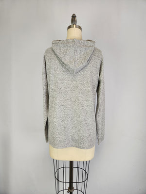 Hooded Sweater-like Top w/ Puff Ball Drawstring - Dk Grey Mélange (D400)