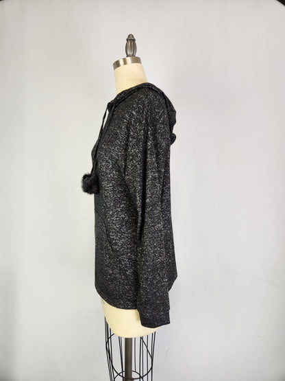 Hooded Sweater-like Top w/ Puff Ball Drawstring - TETRO (D400)