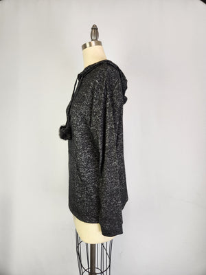 Hooded Sweater-like Top w/ Puff Ball Drawstring - TETRO (D400)