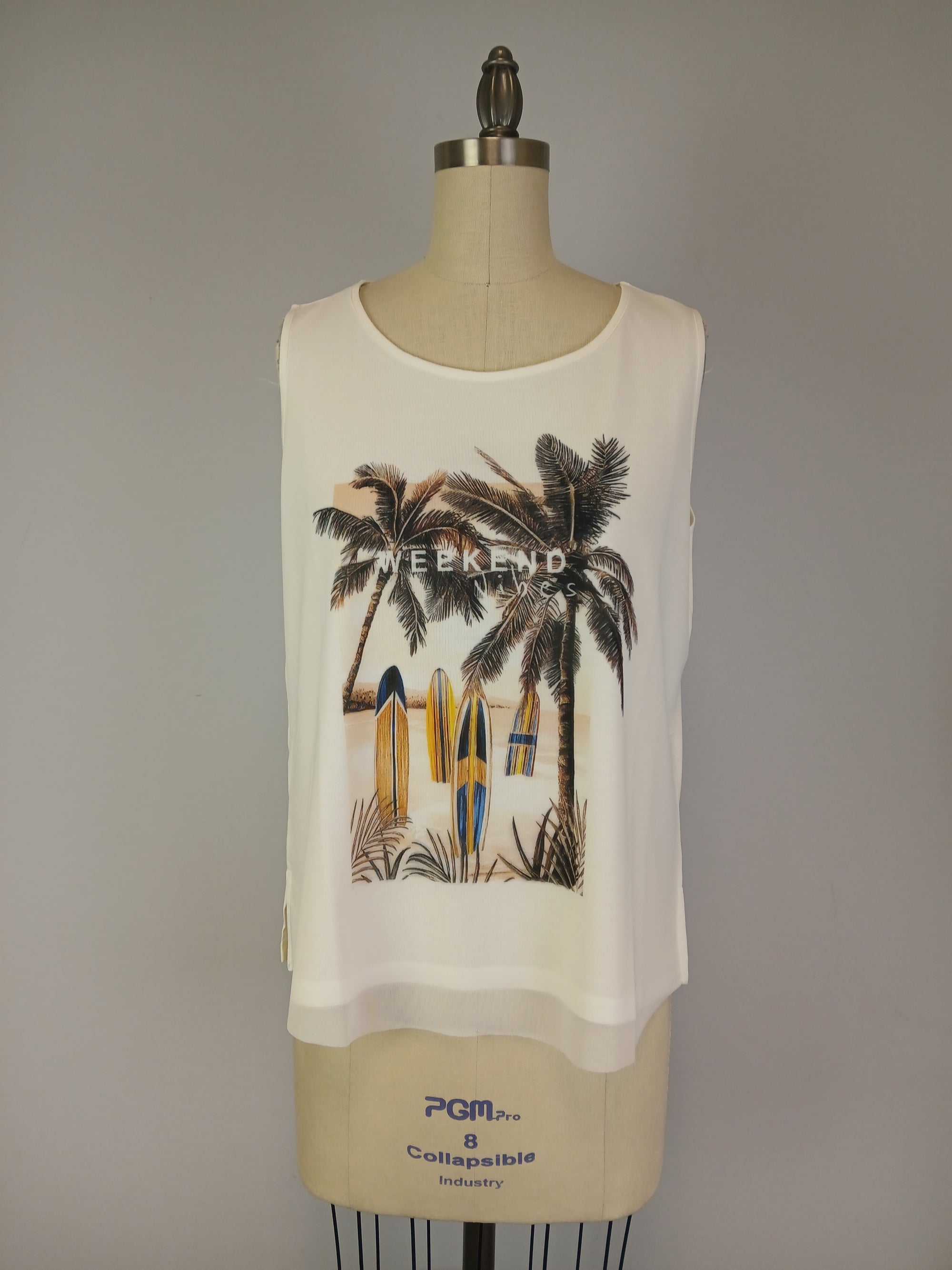 Sleeveless Knit Print Top with Mesh Printed Overlay (D500W)