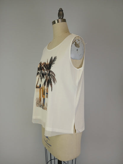 Sleeveless Knit Print Top with Mesh Printed Overlay (D500W)