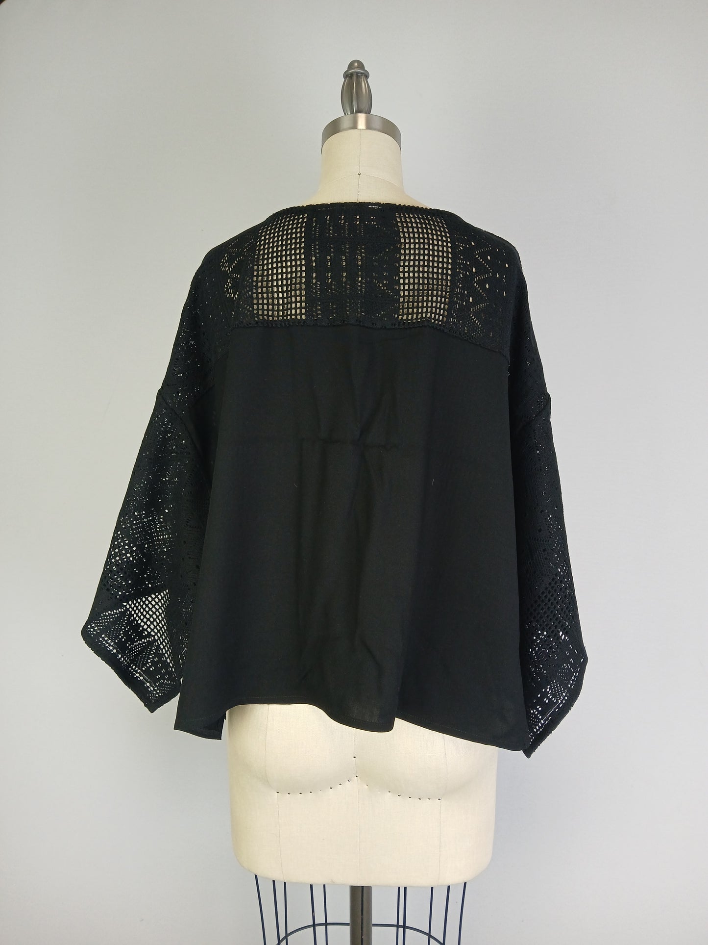 Lace Shoulder Boxy Oversized Blouse - Black (D560R)