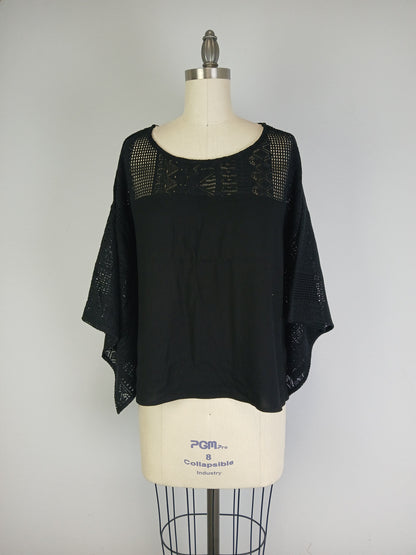 Lace Shoulder Boxy Oversized Blouse - Black (D560R)