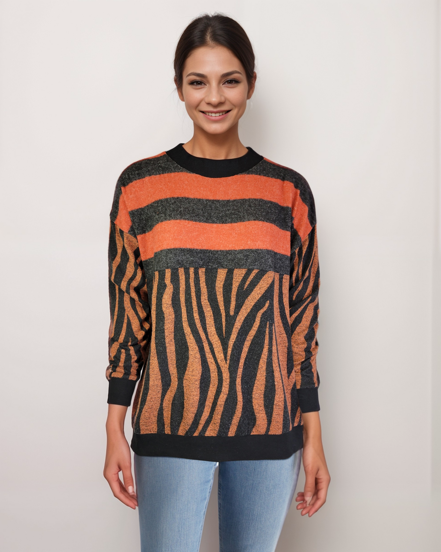 Sweater-like Yummy Top - Orange Zebra (D90101)