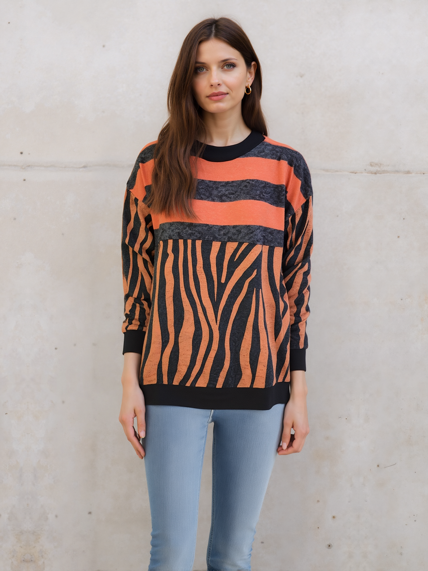 Sweater-like Yummy Top - Orange Zebra (D90101)