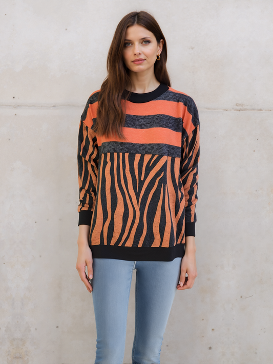 Sweater-like Yummy Top - Orange Zebra (D90101)