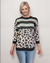 Sweater-like Print Top - Dark Grey Stripe Pink (D90101)