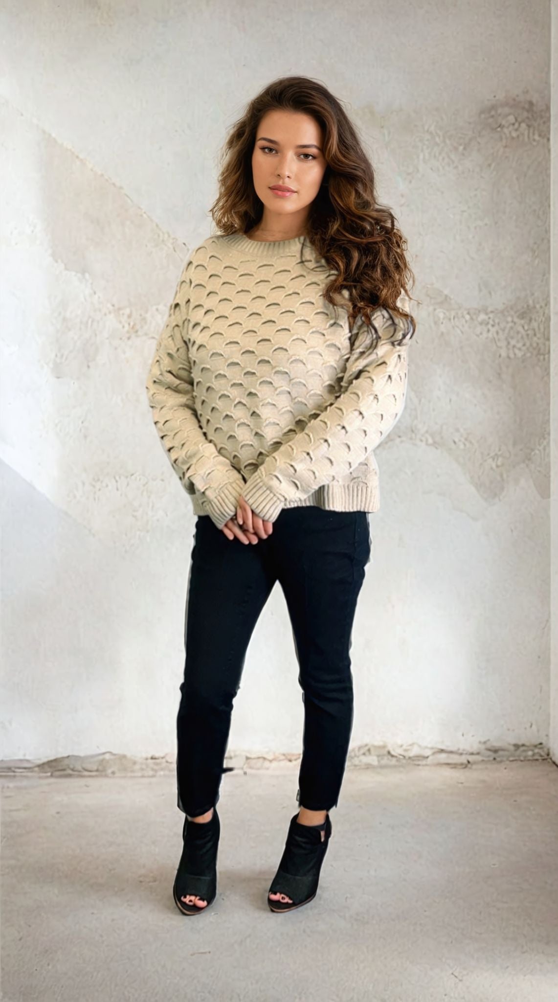 Eyelash Stitch Sweater -- Beige (D9333)