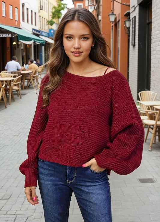 Drop Stitch Oversized Sweater (D9341) Cordovan