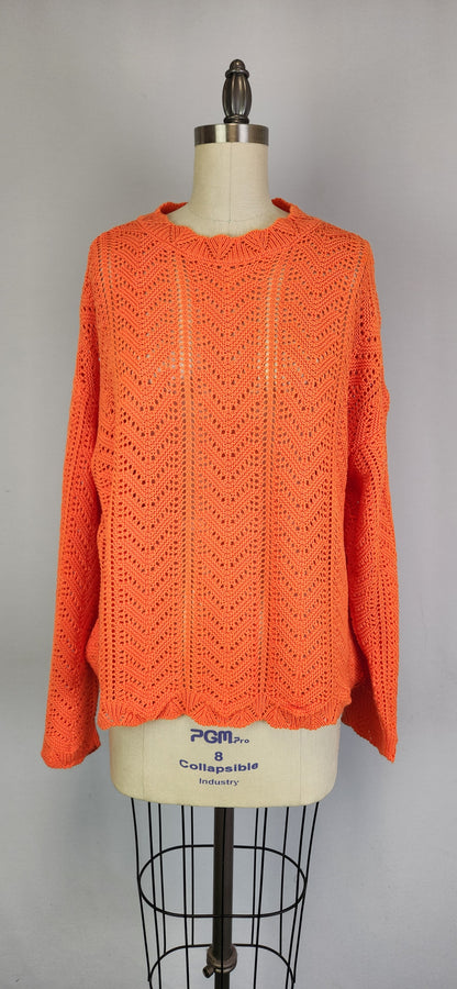 Scallop Stitch Crew Neck Sweater -- Orange (D9343)