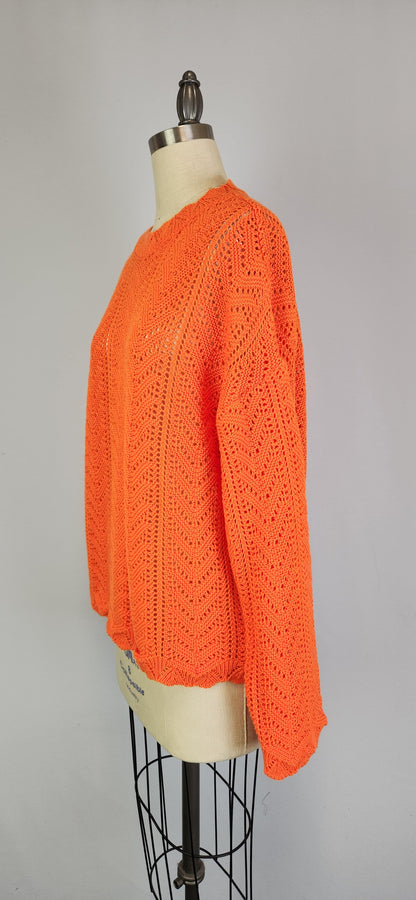 Scallop Stitch Crew Neck Sweater -- Orange (D9343)