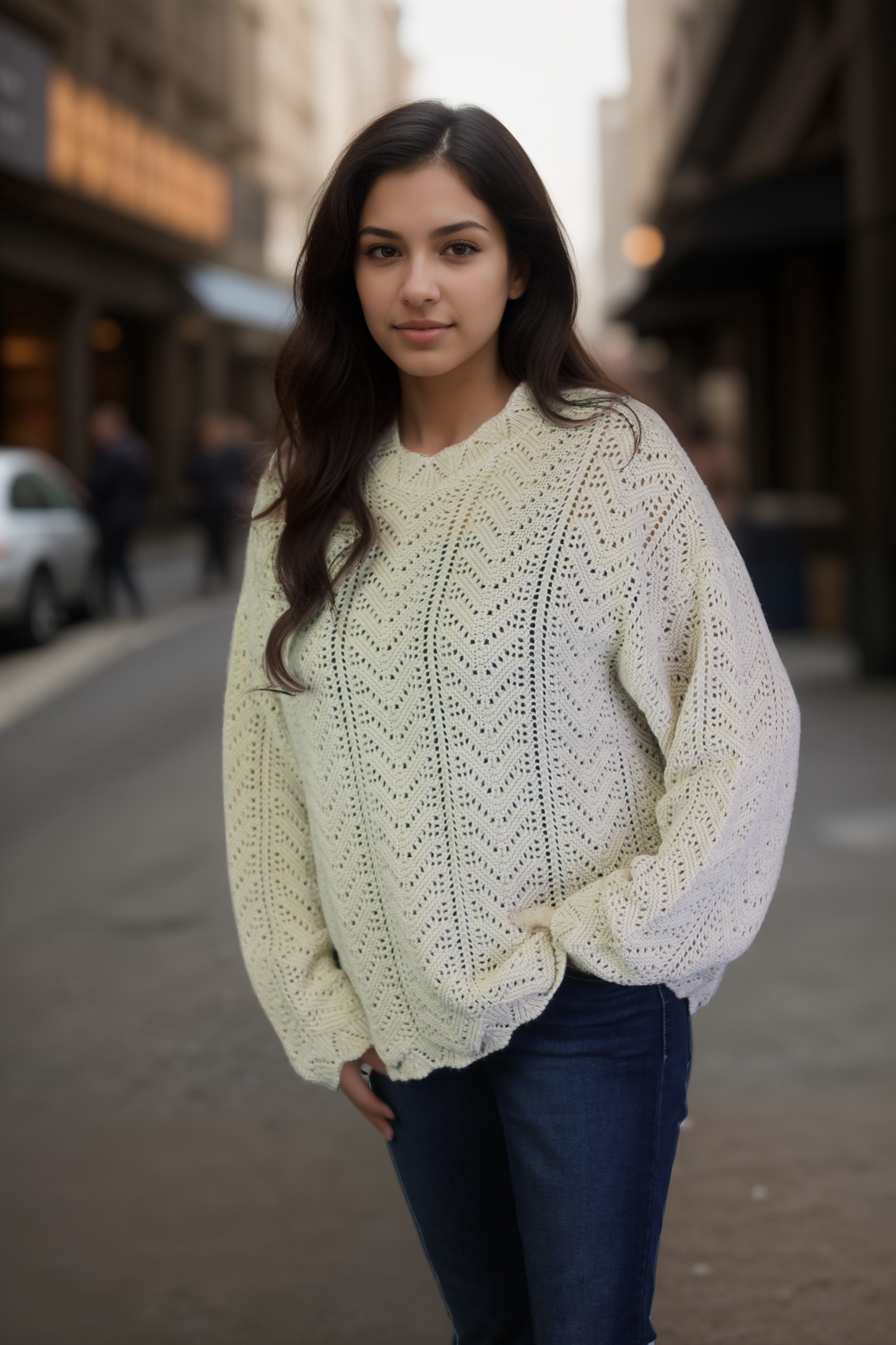 Scallop Stitch Crew Neck Sweater (D9343)