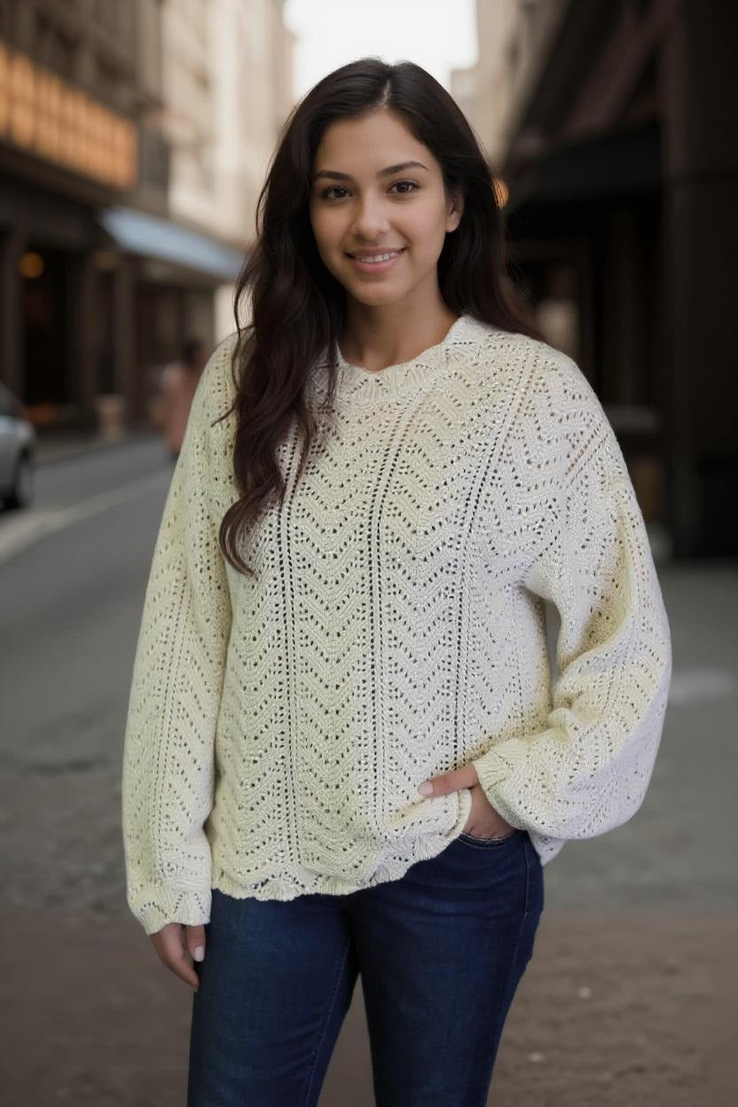 Scallop Stitch Crew Neck Sweater (D9343)