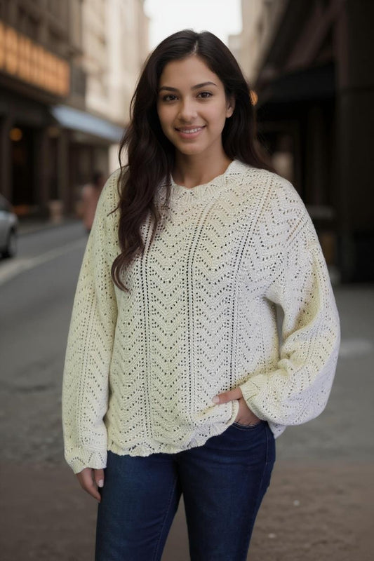 Scallop Stitch Crew Neck Sweater (D9343)