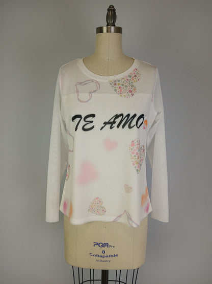 Mesh L/S Knit Print Top w Mesh Printed Overlay D9601TA