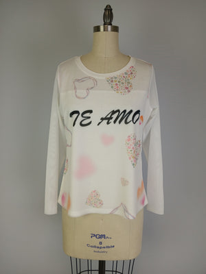 Mesh L/S Knit Print Top w Mesh Printed Overlay D9601TA