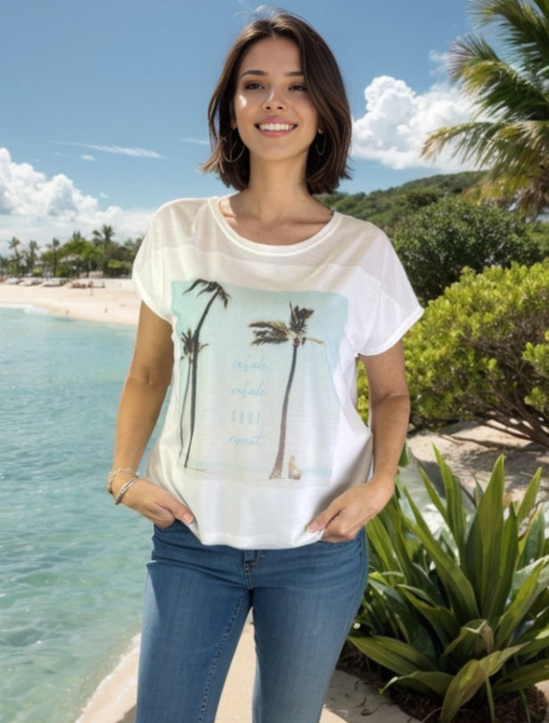 Knit Print Top with Mesh Printed Overlay (D960I) S/S