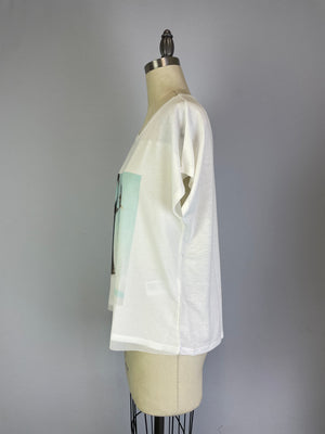 Knit Print Top with Mesh Printed Overlay (D960I) S/S