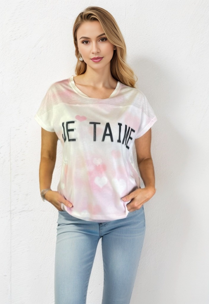 Knit Print Top with Mesh Printed Overlay S/S (D960JT)