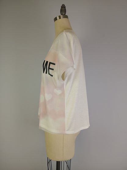 Knit Print Top with Mesh Printed Overlay S/S (D960JT)