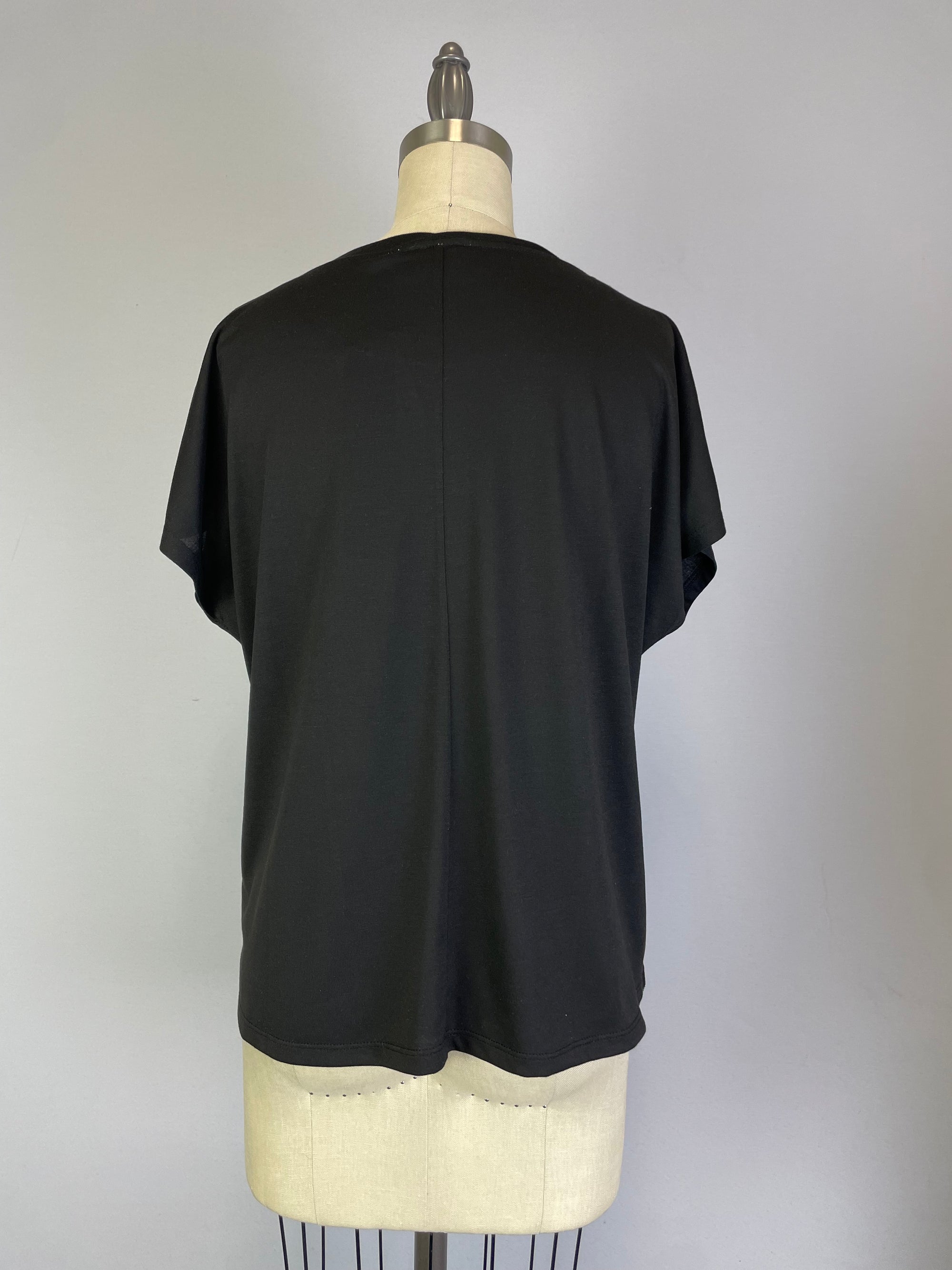 Top with Sequin Fabric Front Overlay D28739 Black
