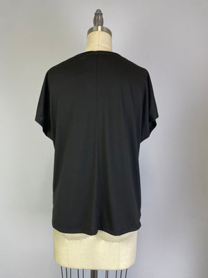 Top with Sequin Fabric Front Overlay D28739 Black