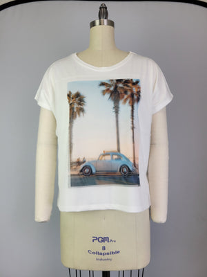 Knit Print Top with Mesh Printed Overlay S/S (D960RV)
