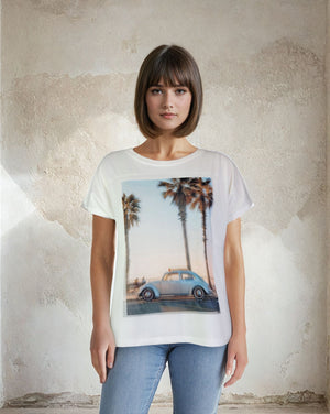 Knit Print Top with Mesh Printed Overlay S/S (D960RV)