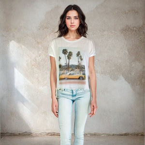 Knit Print Top with Mesh Printed Overlay S/S (D960RC)