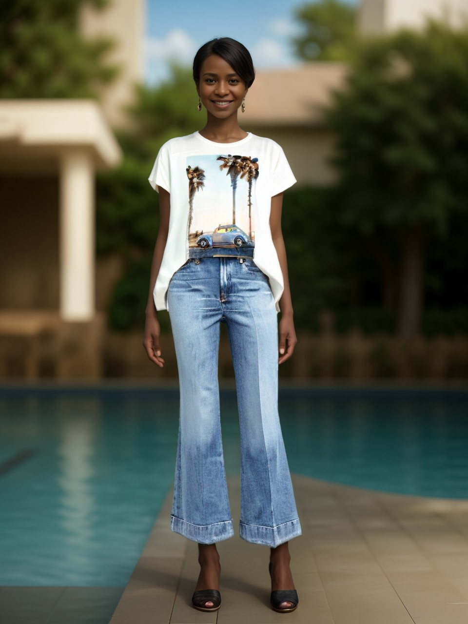 Knit Print Top with Mesh Printed Overlay S/S (D960RV)