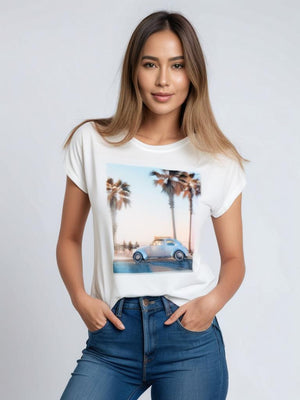 Knit Print Top with Mesh Printed Overlay S/S (D960RV)