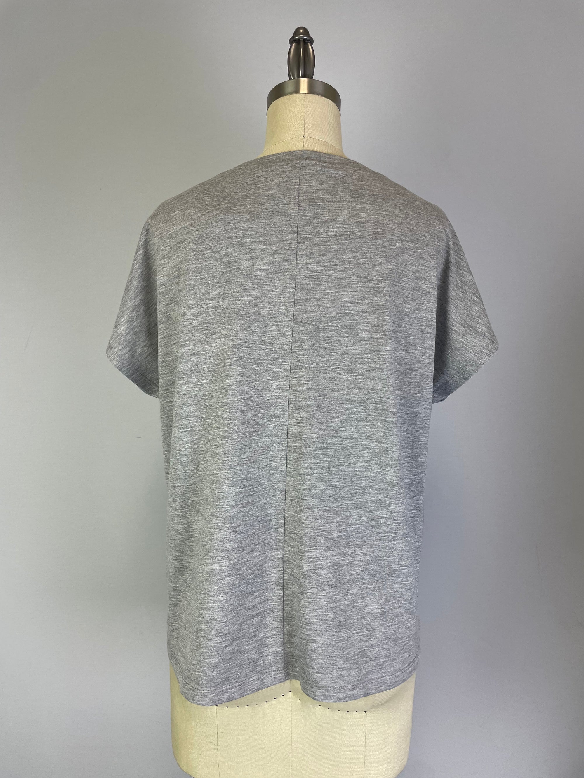 Top with Sequin Fabric Front Overlay S/S D28739 Grey
