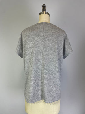 Top with Sequin Fabric Front Overlay S/S D28739 Grey