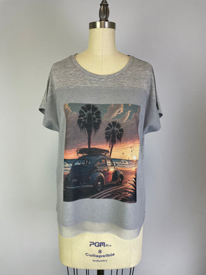 Knit Print Top with Mesh Printed Overlay S/S (D960WS)