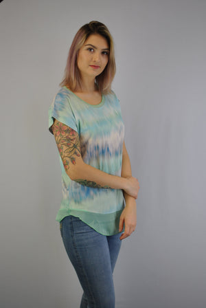 Knit Printed Top with Chiffon Hem - Watercolor S/S (DC190305)