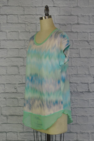 Knit Printed Top with Chiffon Hem - Watercolor S/S (DC190305)