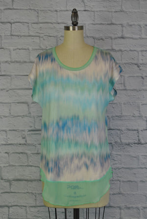 Knit Printed Top with Chiffon Hem - Watercolor S/S (DC190305)