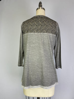 Oil Dye Lace Back Yoke Tee in Pluto