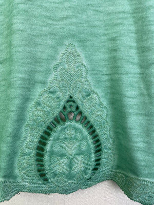 Short Sleeve Oil Dye Embroidered Hem Top (D190242) Agave
