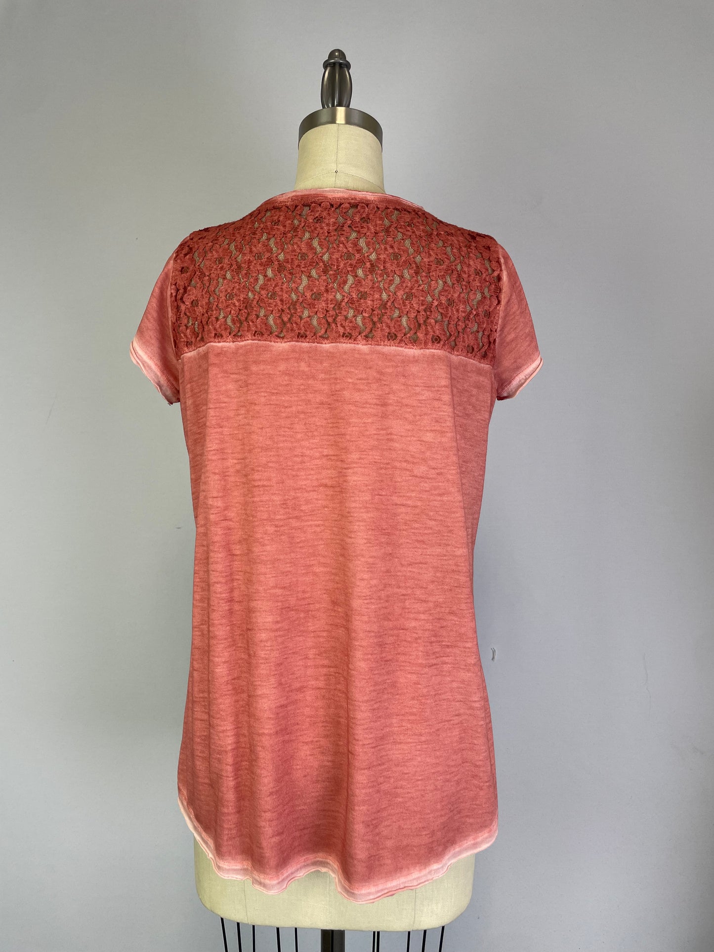 Oil Dye Lace Back Yoke Top (D190682) Desert Sand S/S