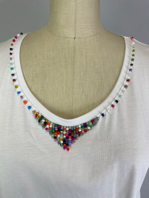 Swing Tee Shirt with Beads (D1953B) White S/S