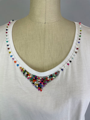 Swing Tee Shirt with Beads (D1953B) White