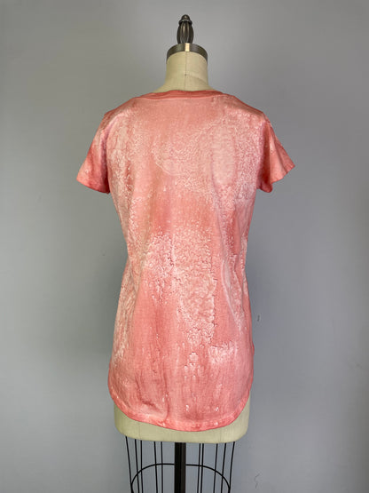 Scoop Neck Short Sleeve Tea Dye Top with Curved Hem (D190738S) Ripe Peach