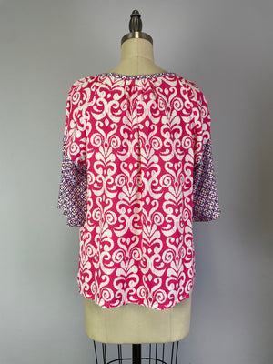 Twin Print Woven Raglan Sleeve Blouse (D27836) Pink Shell