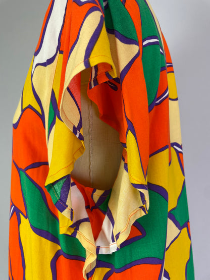 Print Woven Top w Flutter Sleeve Orange Print (D27833R) S/S
