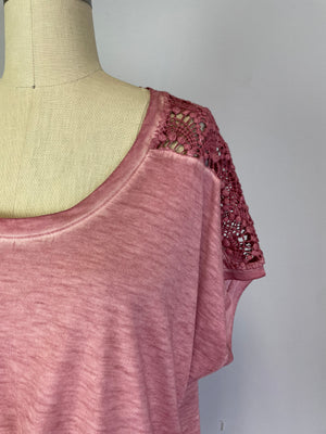 Lace Shoulder Twist Front Top Foxglove (D190743) S/S
