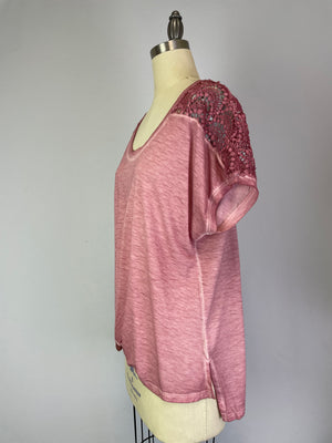 Lace Shoulder Twist Front Top Foxglove (D190743)