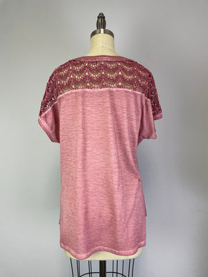 Lace Shoulder Twist Front Top Foxglove (D190743) S/S