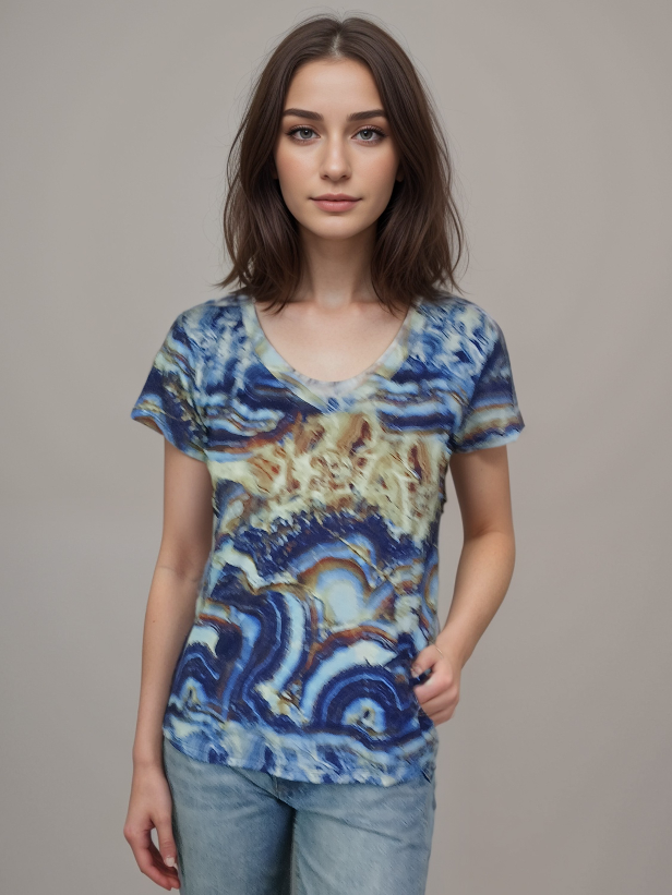 Printed Knit Top -- Blue Marble Design S/S (D28808)